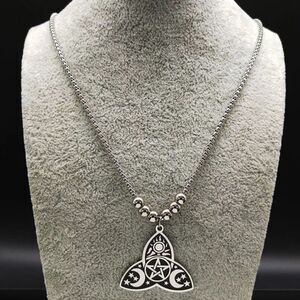 Triple Goddess Pentacle Moon Stars Sun Necklace